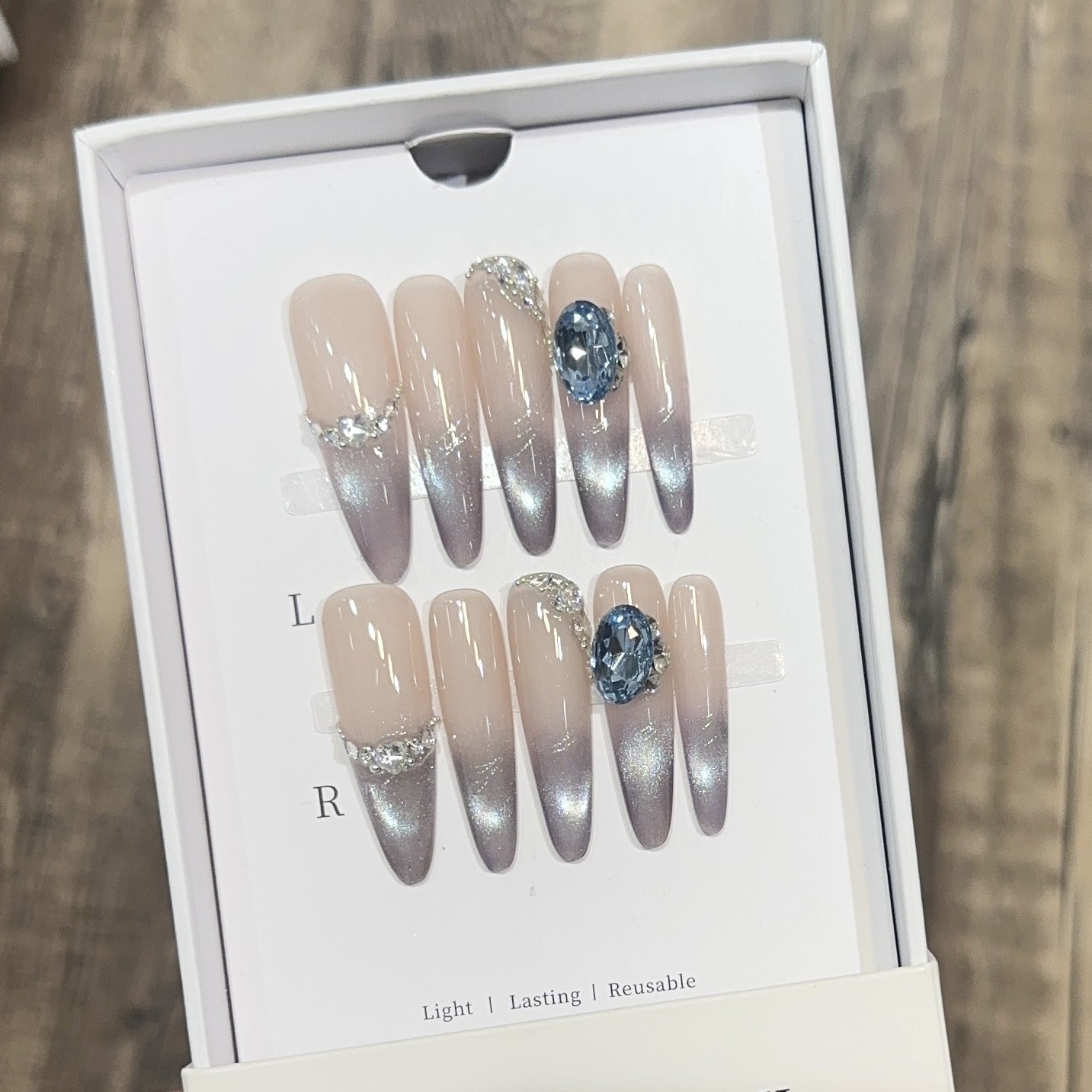 Glamorous Stiletto Press-On Nail Art Set with Rhinestone and Ombre Design Acalora