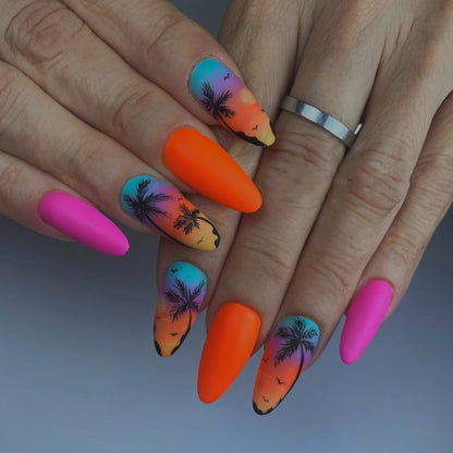 Tropical Sunset Beach-Inspired Nail Art Acalora