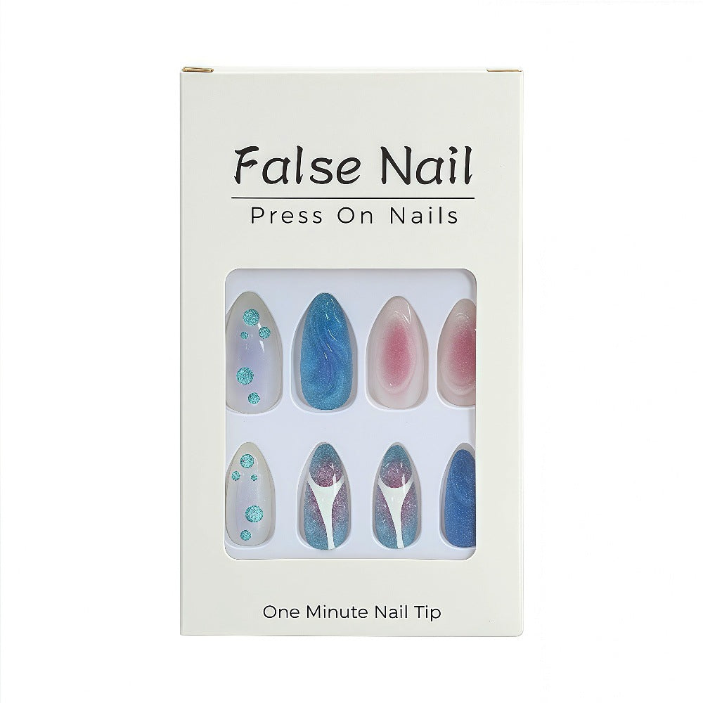 Acrylic Nail Set with Modern Aqua Designs Acalora