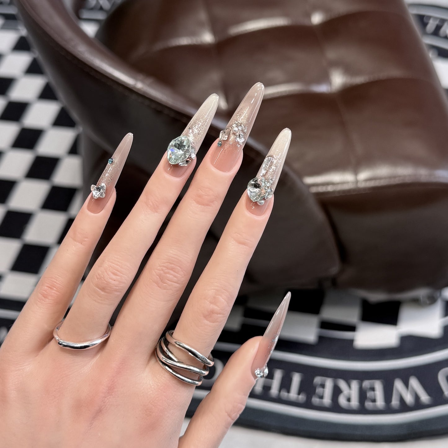 Glamorous Stiletto Press-On Nail Tips with Crystal Embellishments Acalora