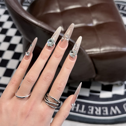Glamorous Stiletto Press-On Nail Tips with Crystal Embellishments Acalora