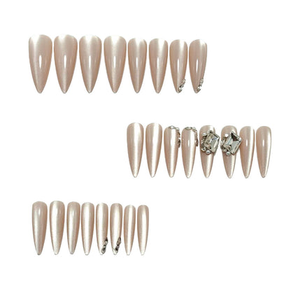 Luxury nude-style artificial nails with 3D stone decorations Acalora