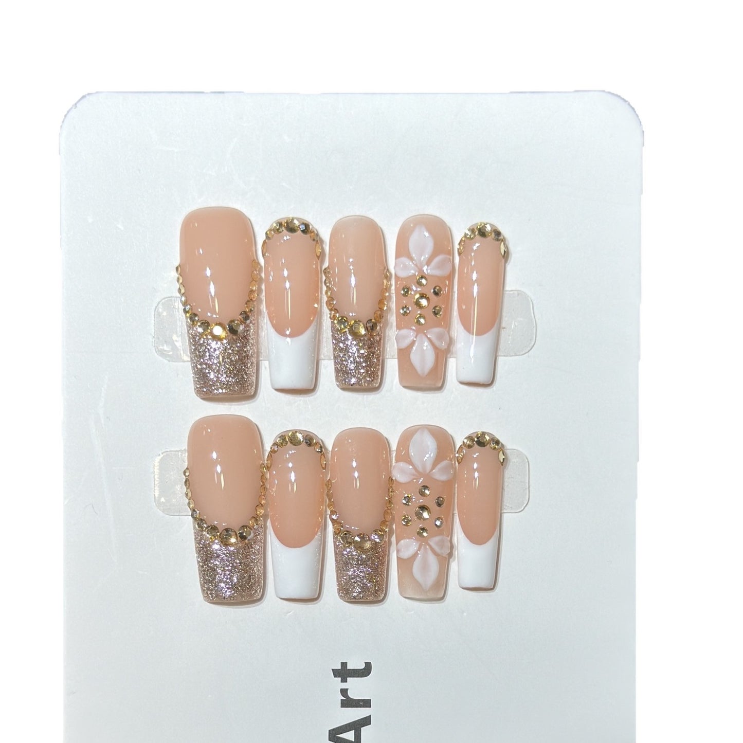 Luxurious Glittery Press-On Nail Art Set with Decorative Floral Accents Acalora