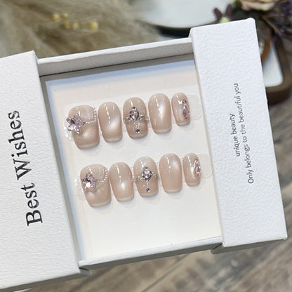 Elegant Press-On Nail Set with Floral Accents Acalora