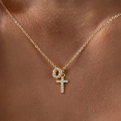 Brehn | Delicate Diamond Initial & Cross Necklace