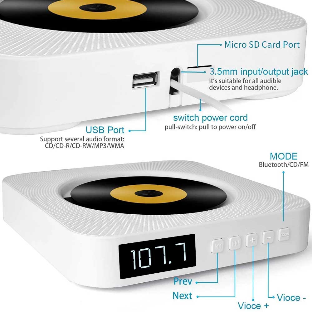 Skanto | Portable CD Player | Bluetooth, USB and FM Radio | White