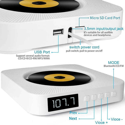 Skanto | Portable CD Player | Bluetooth, USB and FM Radio | White