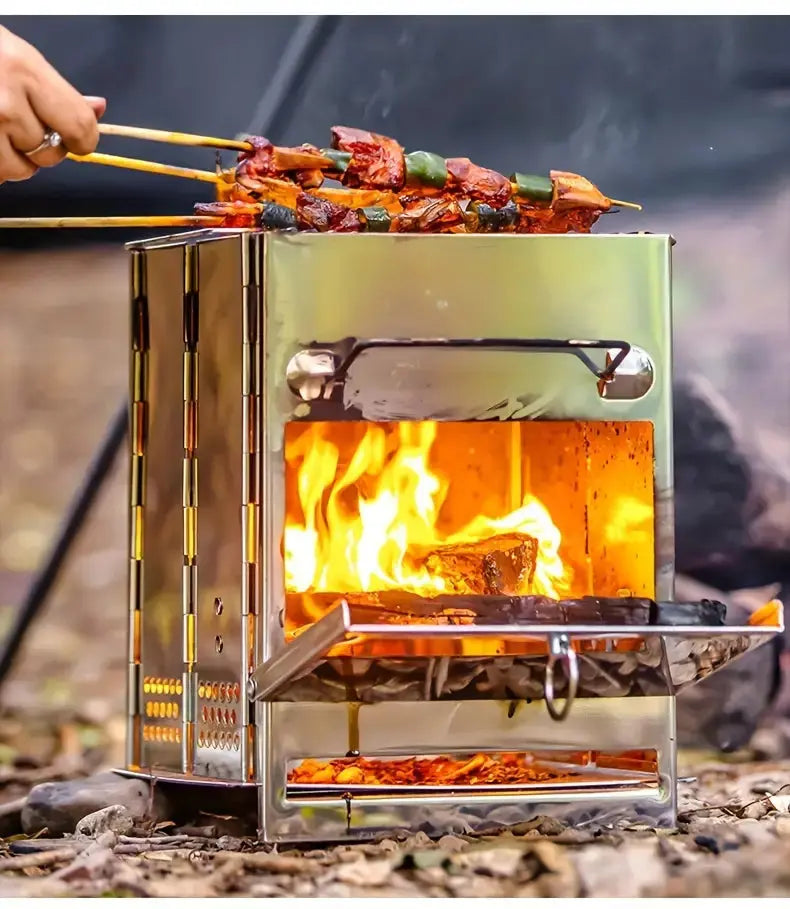Skanto | Foldable Stainless Steel Wood Stove – Portable Camping Cooker for Outdoor Cooking