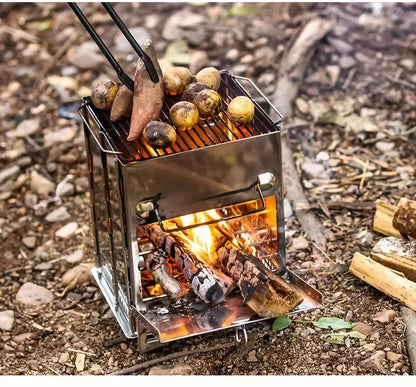 Skanto | Foldable Stainless Steel Wood Stove – Portable Camping Cooker for Outdoor Cooking