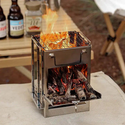 Skanto | Foldable Stainless Steel Wood Stove – Portable Camping Cooker for Outdoor Cooking