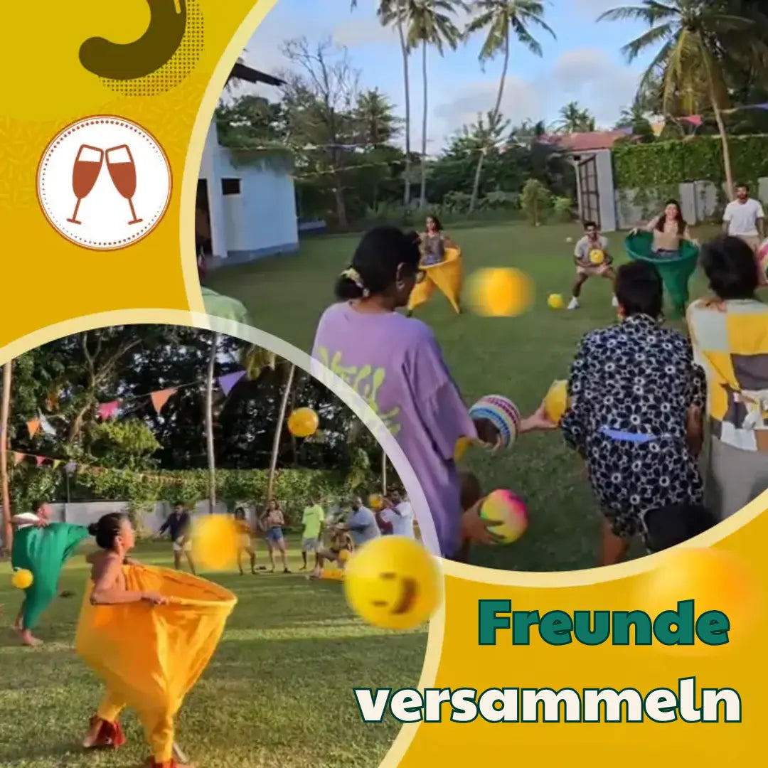 Outdoor catch game with giant pants for group fun