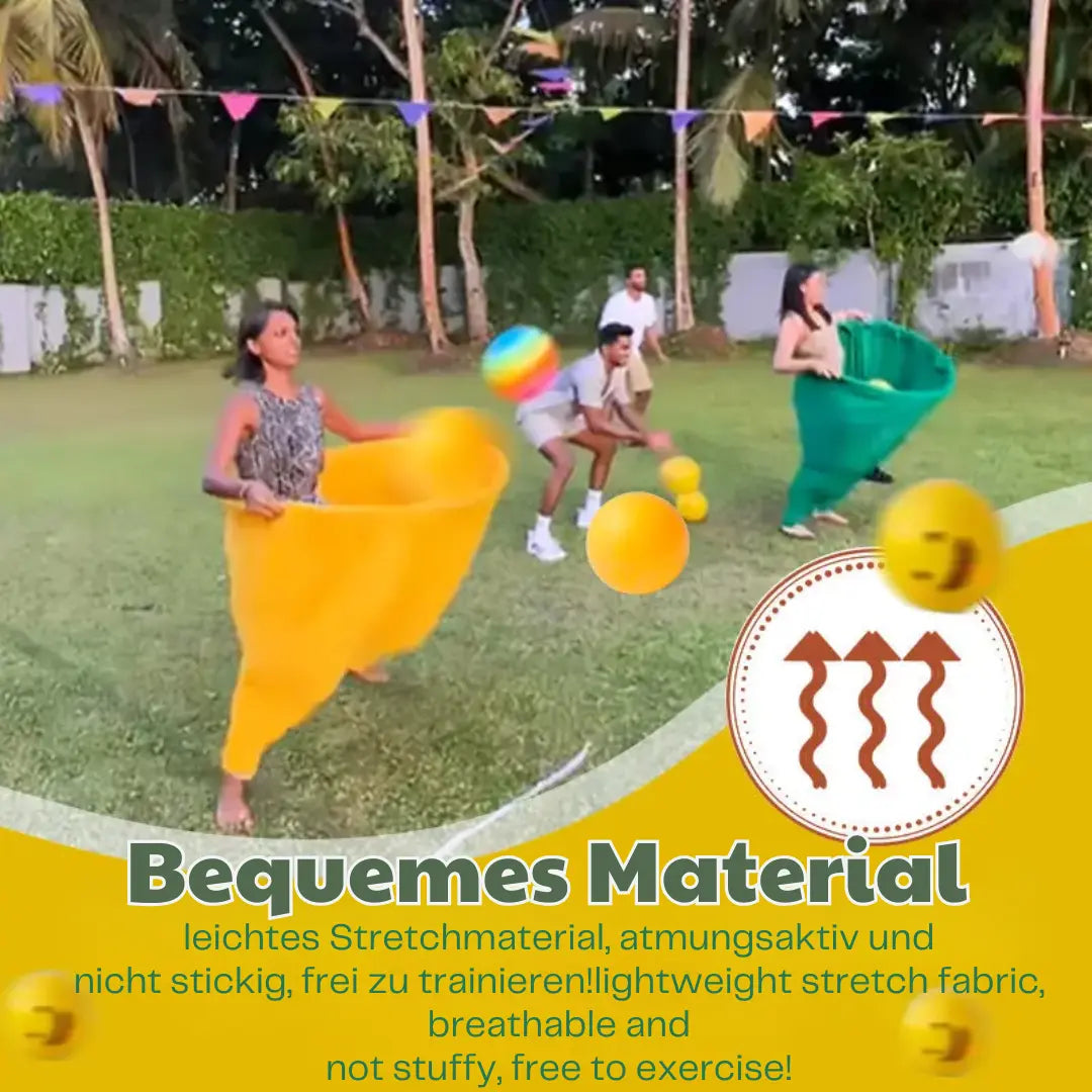 Outdoor catch game with giant pants for group fun