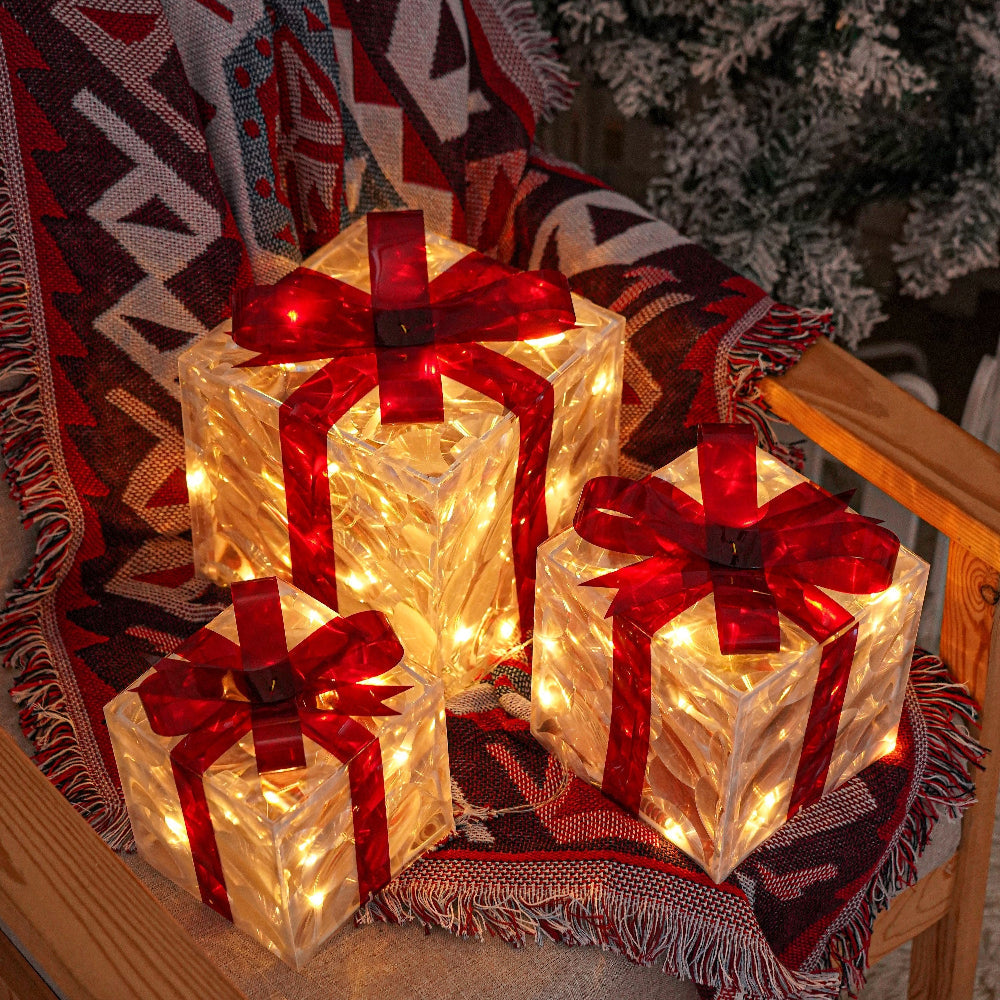 Skanto | Outdoor Christmas Lights Gift Boxes with Red Ribbon Decoration