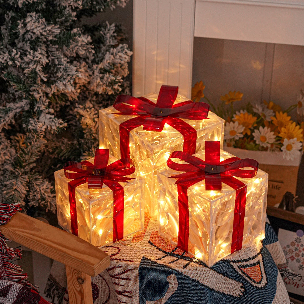 Skanto | Outdoor Christmas Lights Gift Boxes with Red Ribbon Decoration