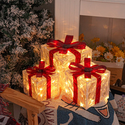 Skanto | Outdoor Christmas Lights Gift Boxes with Red Ribbon Decoration