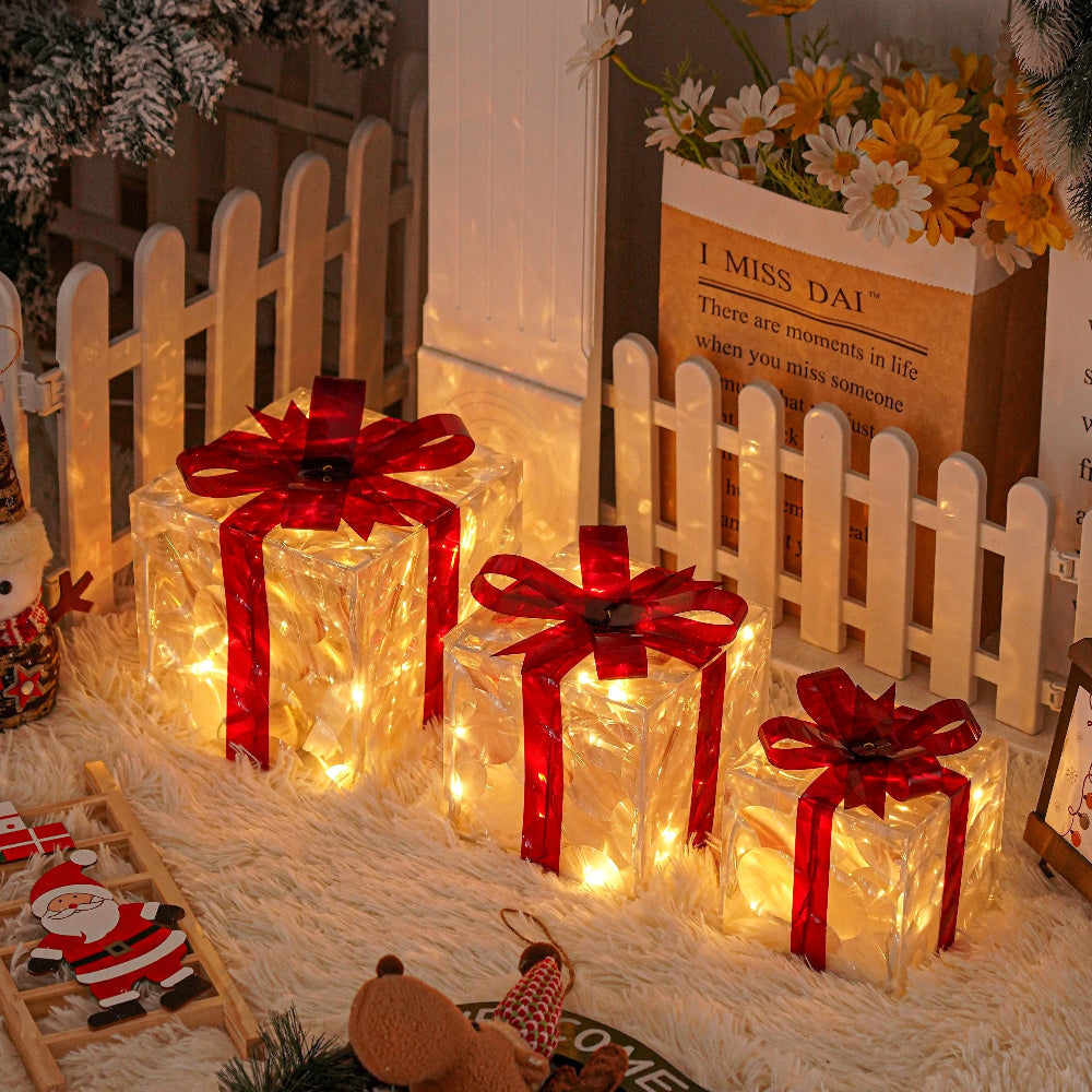 Skanto | Outdoor Christmas Lights Gift Boxes with Red Ribbon Decoration