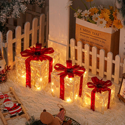 Skanto | Outdoor Christmas Lights Gift Boxes with Red Ribbon Decoration