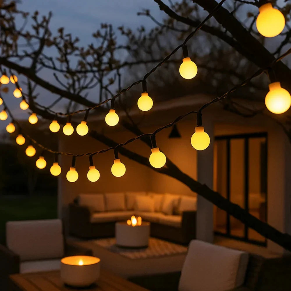 Solar LED String Lights with Automatic Dusk-to-Dawn Operation for Outdoor Decor
