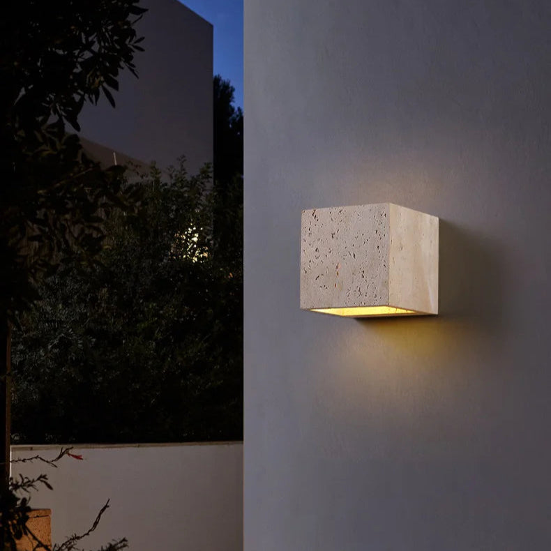 Wabi-Sabi Travertine Outdoor Wall Lamp