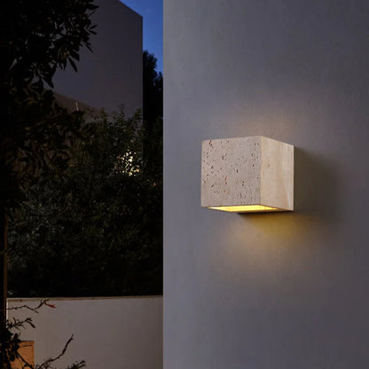 Wabi-Sabi Travertine Outdoor Wall Lamp