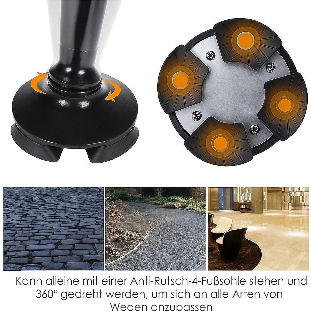 Skanto | Folding Walking Cane with LED Light | Height Adjustable | Anti-Slip Base | Alarm Function | Lightweight Aluminum