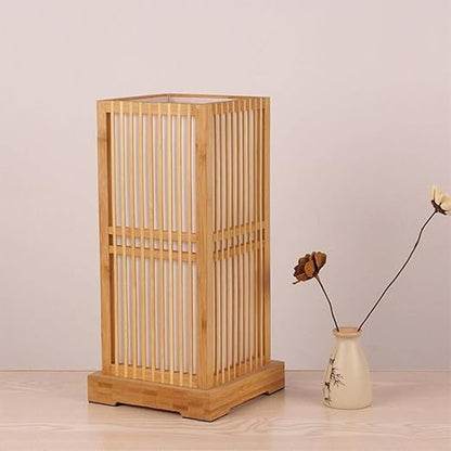 Tatami Japanese Bedside Lamp with Wood-Bamboo Shade | Karnz