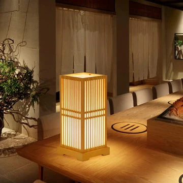 Tatami Japanese Bedside Lamp with Wood-Bamboo Shade | Karnz
