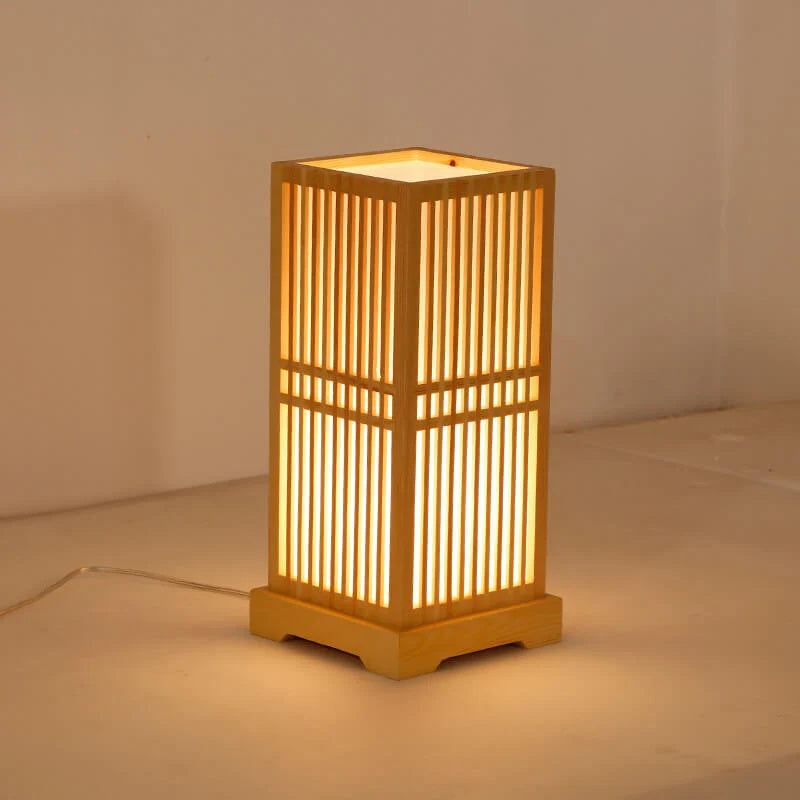 Tatami Japanese Bedside Lamp with Wood-Bamboo Shade | Karnz