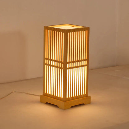Tatami Japanese Bedside Lamp with Wood-Bamboo Shade | Karnz