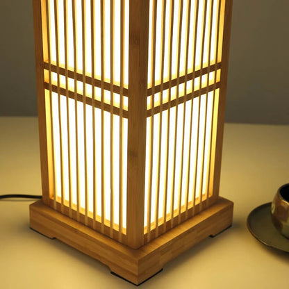 Tatami Japanese Bedside Lamp with Wood-Bamboo Shade | Karnz