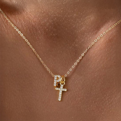 Skanto | Dainty Diamond Initial & Cross Necklace