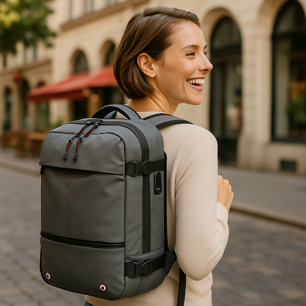 Skanto | Packlite Slim – Waterproof Compression Backpack with USB Connection for Carry-On