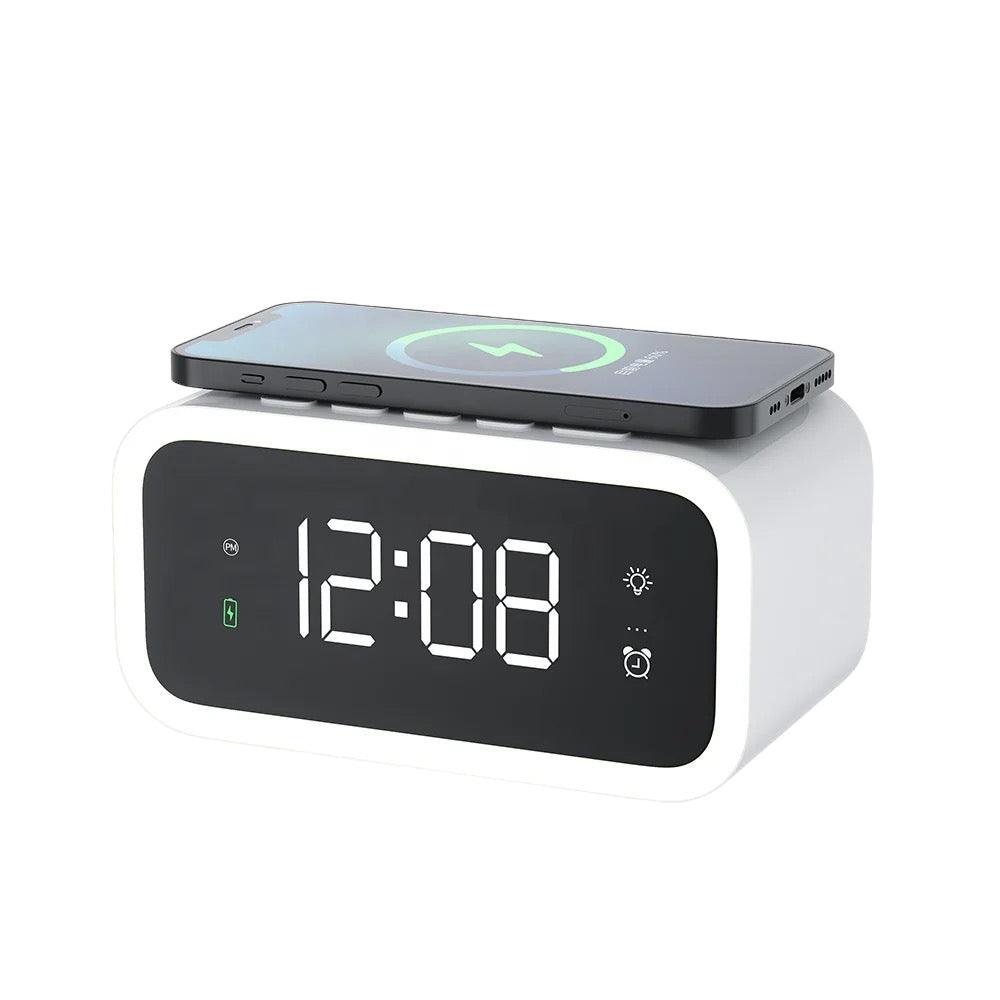 Skanto | MultiTime 2-in-1 Digital Alarm Clock with Wireless Qi Charging – LED Display & Snooze Function