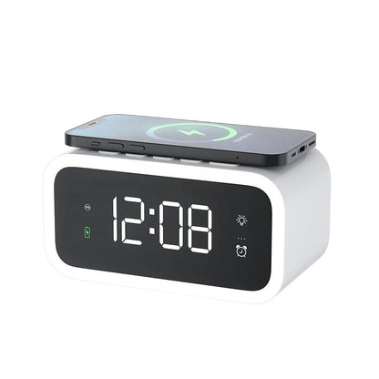 Skanto | MultiTime 2-in-1 Digital Alarm Clock with Wireless Qi Charging – LED Display & Snooze Function