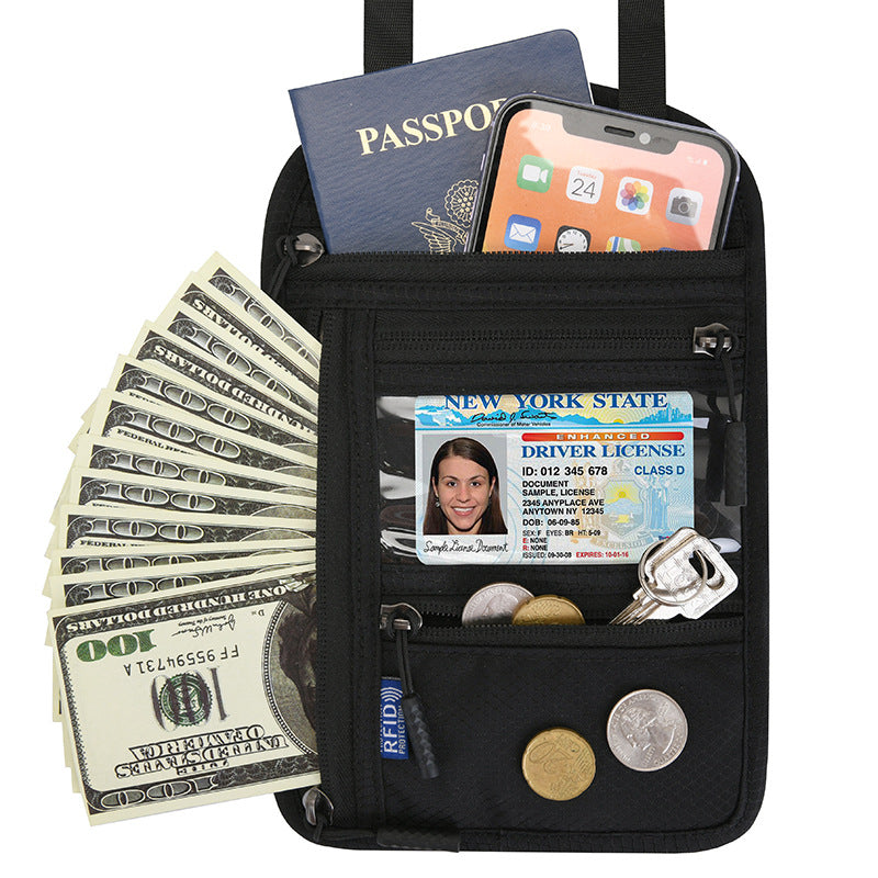 Travel chest bag with RFID passport lock