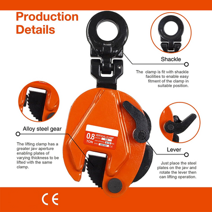 BowLift | Vertical Plate Clamp 1760 Lbs, 1 Ton Plate Lifting Clamp Jaw Opening Up To 0.8 Inch Heavy Duty Lifting Clamp For Lifting And Transporting (1760 Lbs 0.8 Tons)
