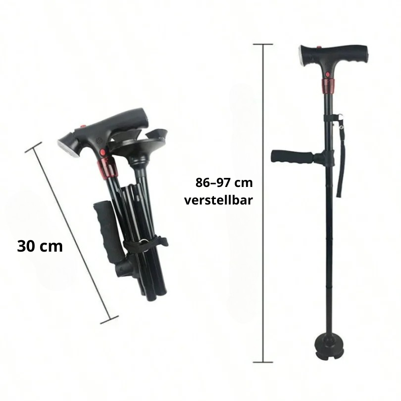 Skanto | Folding Walking Cane with LED Light | Height Adjustable | Anti-Slip Base | Alarm Function | Lightweight Aluminum