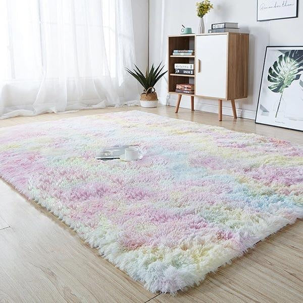 Plush Rainbow Colorful Fur Rug | Skanto