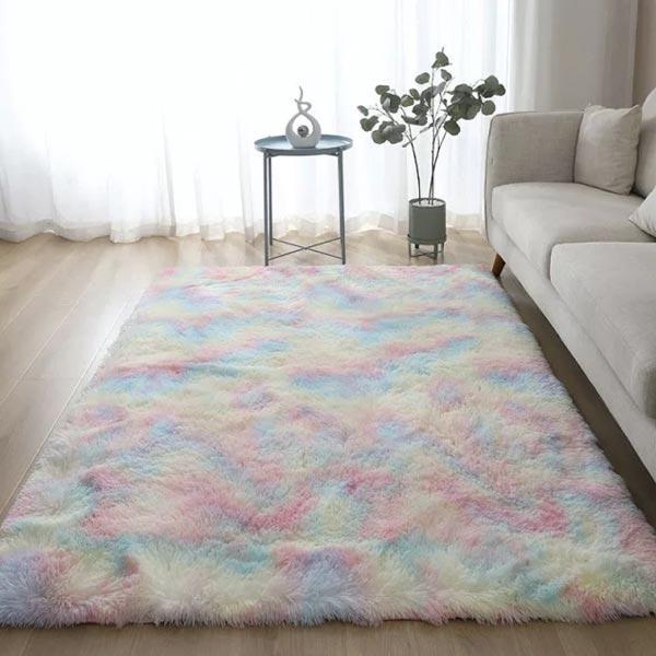 Plush Rainbow Colorful Fur Rug | Skanto