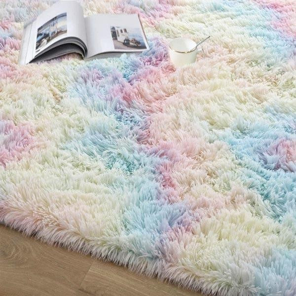 Plush Rainbow Colorful Fur Rug | Skanto