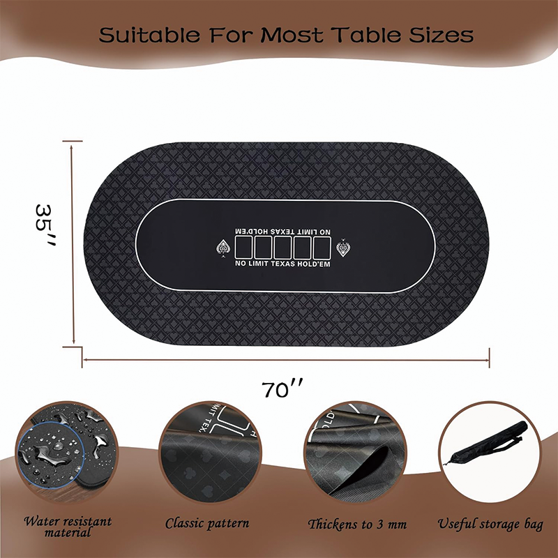 BowLift | Poker Table Top, 70" x 35" Texas Hold'em Poker Mat with Portable Carrying Bag, 10 Player Fit for Party Game & Casino