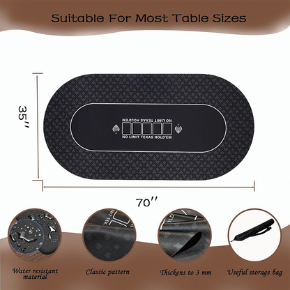 BowLift | Poker Table Top, 70" x 35" Texas Hold'em Poker Mat with Portable Carrying Bag, 10 Player Fit for Party Game & Casino