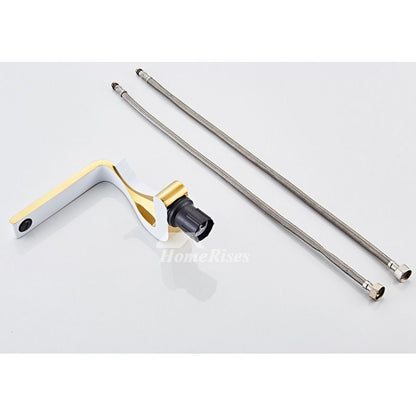 Polished Gold Bathroom Sink Faucet Single Handle Luxury Brass White Modern One Hole