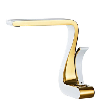 Polished Gold Bathroom Sink Faucet Single Handle Luxury Brass White Modern One Hole