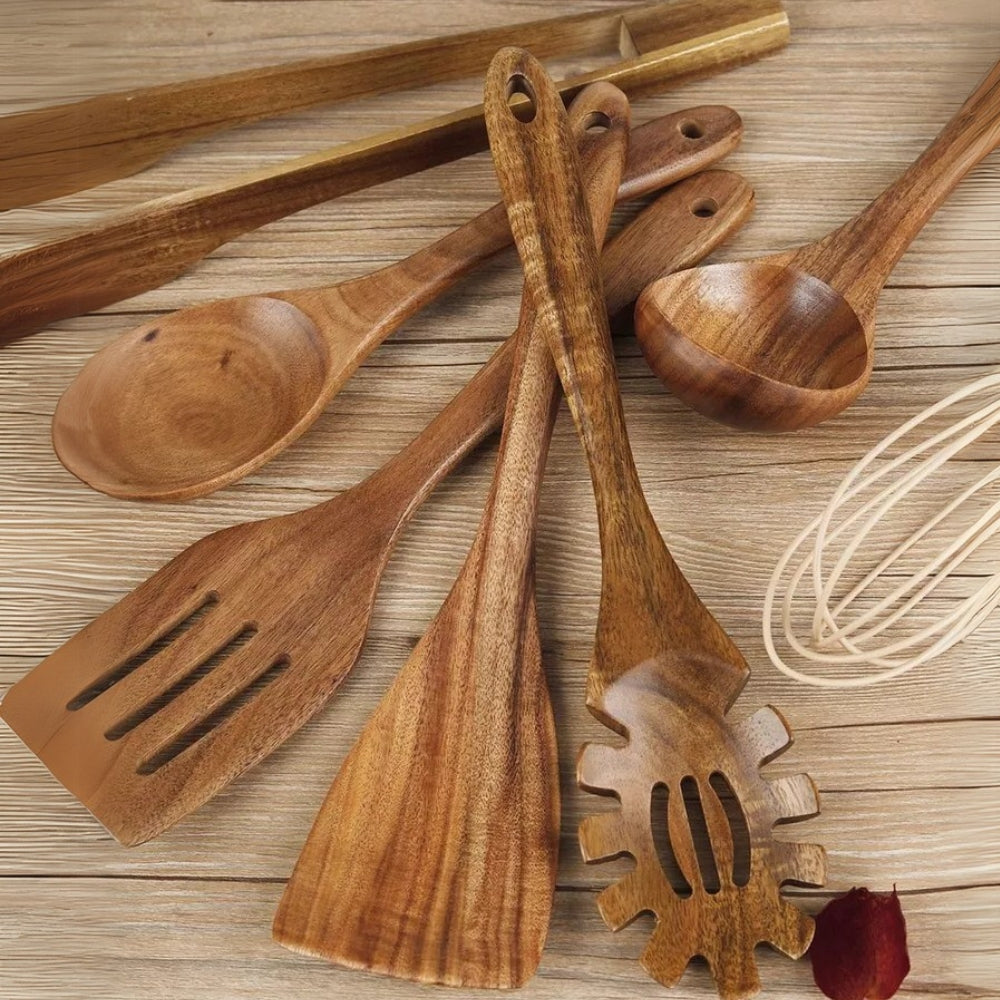 Skanto | Teak Cooking Utensils Set, Non-Stick