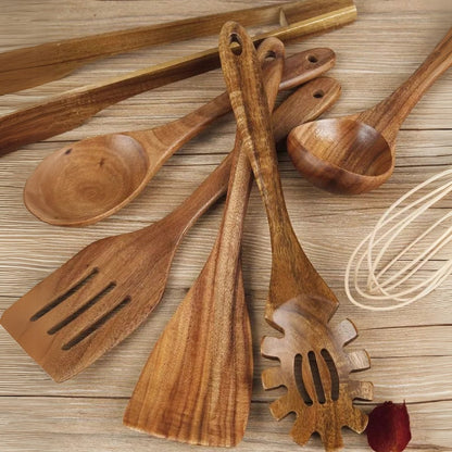 Skanto | Teak Cooking Utensils Set, Non-Stick