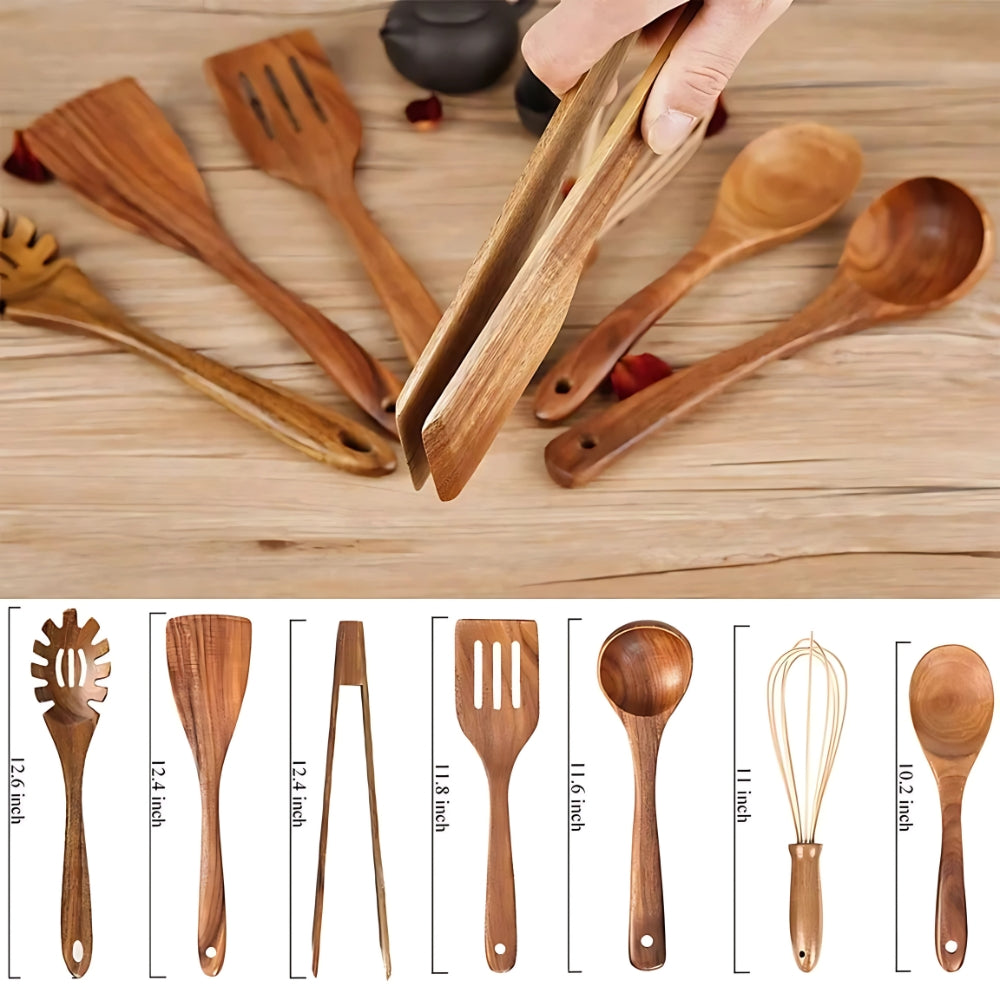 Skanto | Teak Cooking Utensils Set, Non-Stick