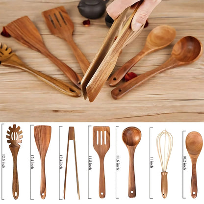 Skanto | Teak Cooking Utensils Set, Non-Stick
