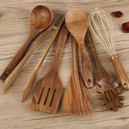 Skanto | Teak Cooking Utensils Set, Non-Stick