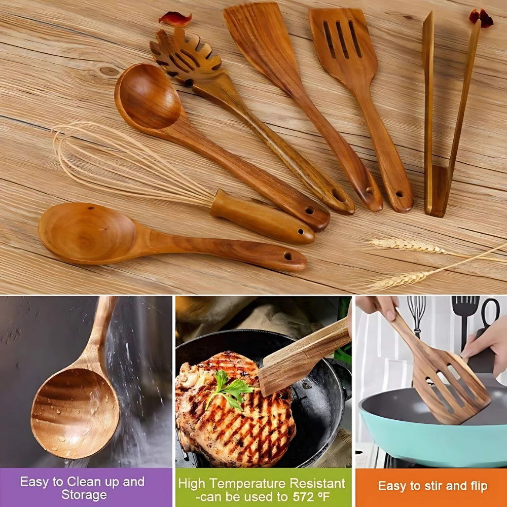 Skanto | Teak Cooking Utensils Set, Non-Stick
